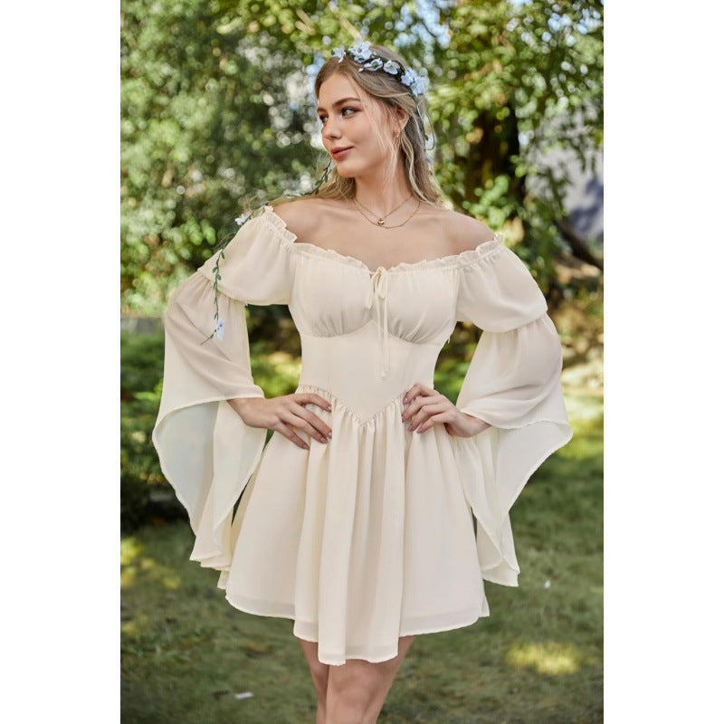 Elegantes Off-Shoulder Chiffon-Kleid mit Schnürung