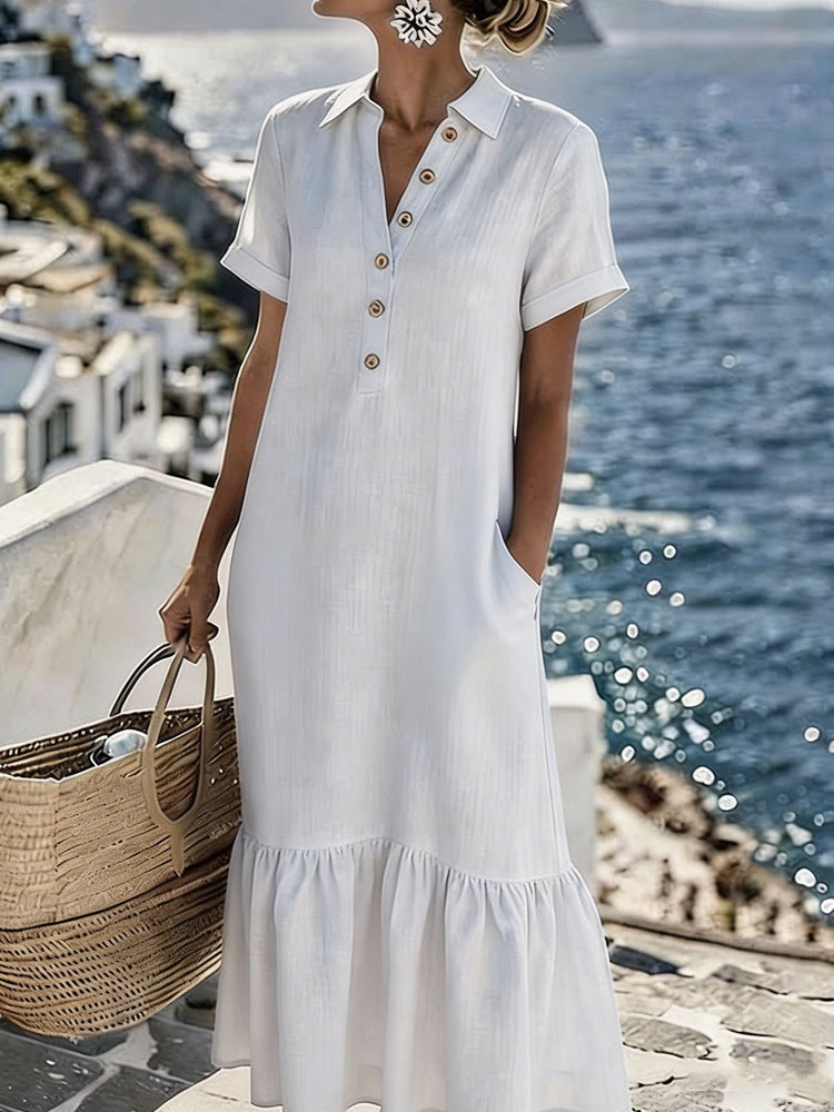 Elegantes Plissee-Hemdkleid mit kurzen Ärmeln – Bild 10 | LuxeStyle