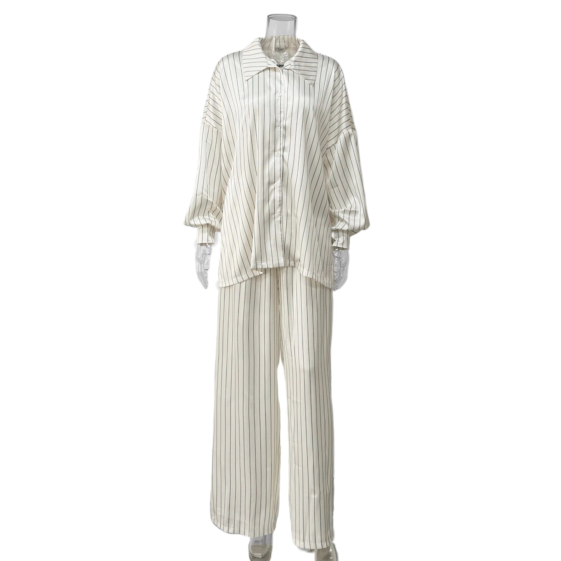 Gestreiftes Zweiteiler-Set mit Cardigan & Hose