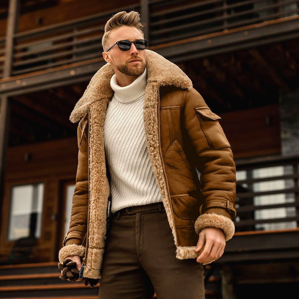 Warme Herren Winterjacke mit Fleece & Fellkragen