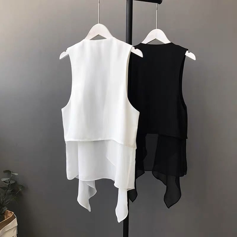 Ärmellose Chiffon-Weste im Korea-Stil