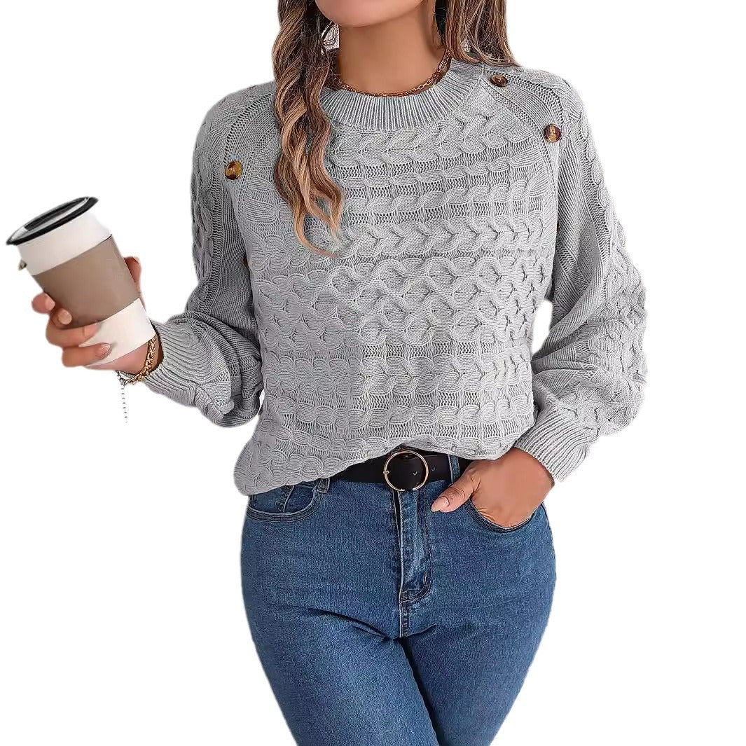 Pullover mit Knopfleiste und Puffärmeln