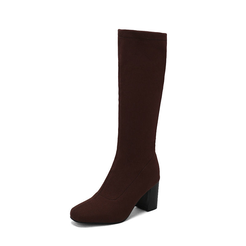 Overknee-Stiefel mit Stretch und klobigem Absatz
