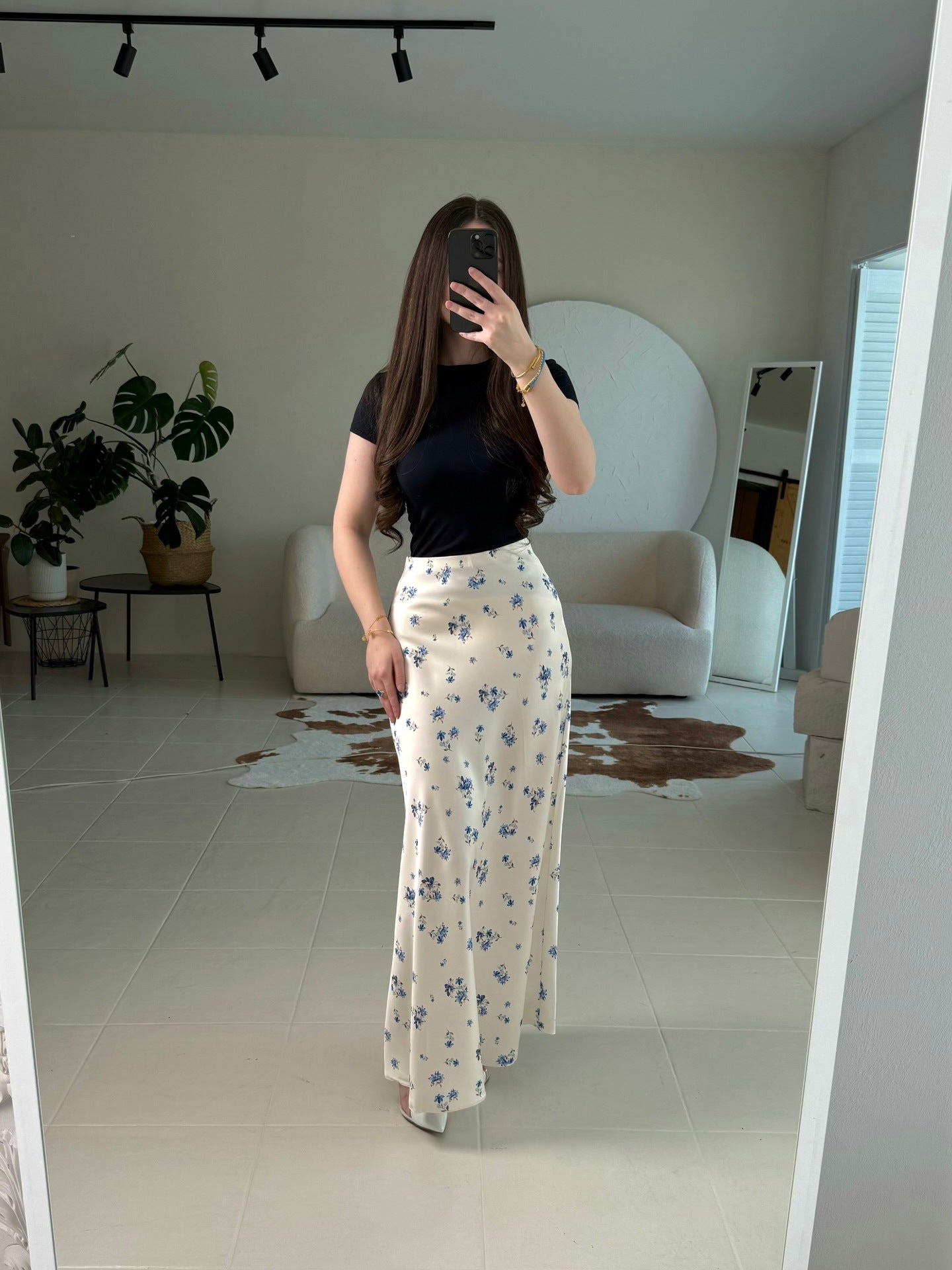 Satin-Mermaid-Midirock mit Blumenprint – Ansicht 6