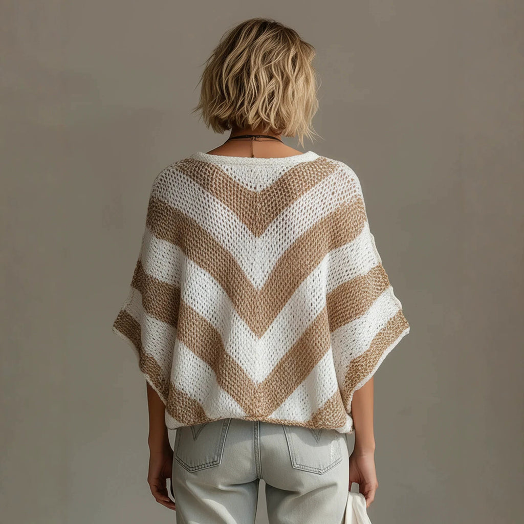 V-Ausschnitt Strickpullover mit Dreiviertelärmeln