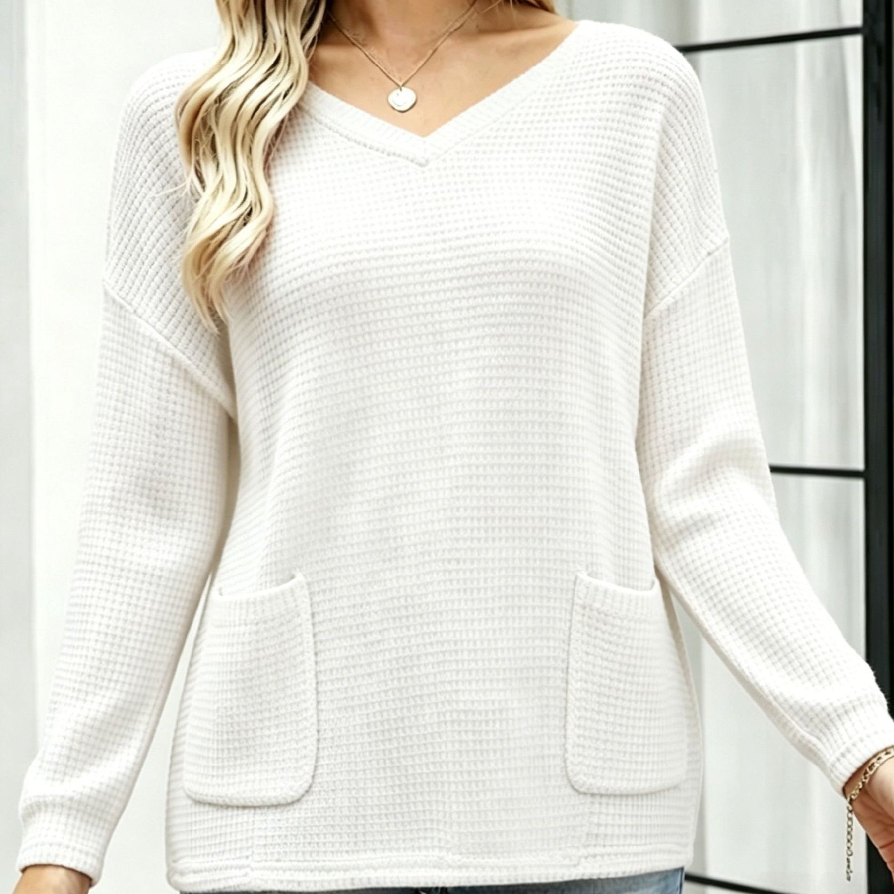 Loose V-Neck Stricktop für Damen
