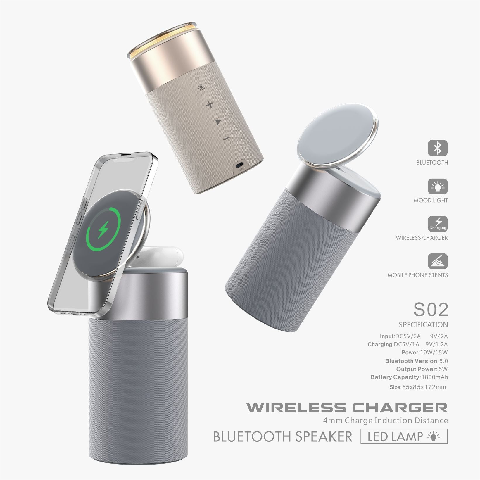 3-in-1 Wireless Charger & Bluetooth Speaker mit Touchlampe