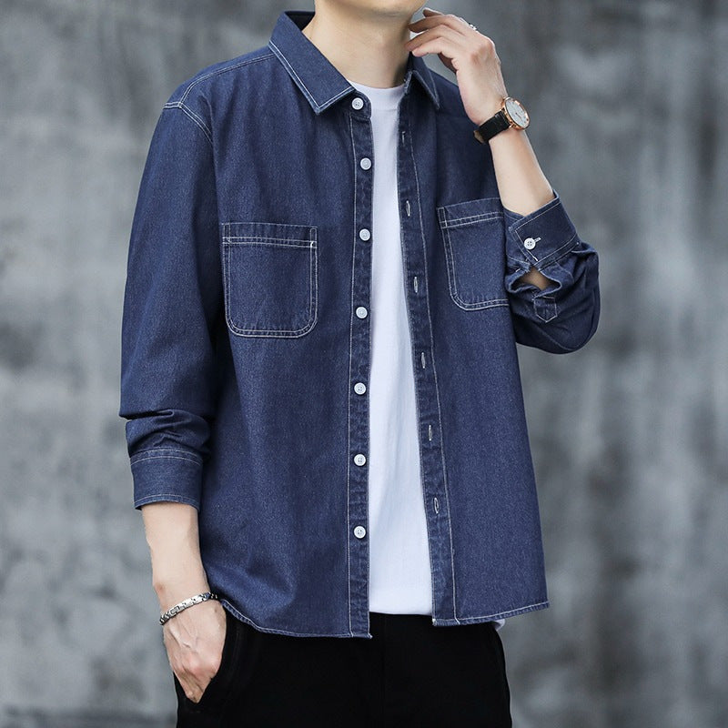 Männliches Denim Shirt mit langen Ärmeln – Bild 6 | LuxeStyle