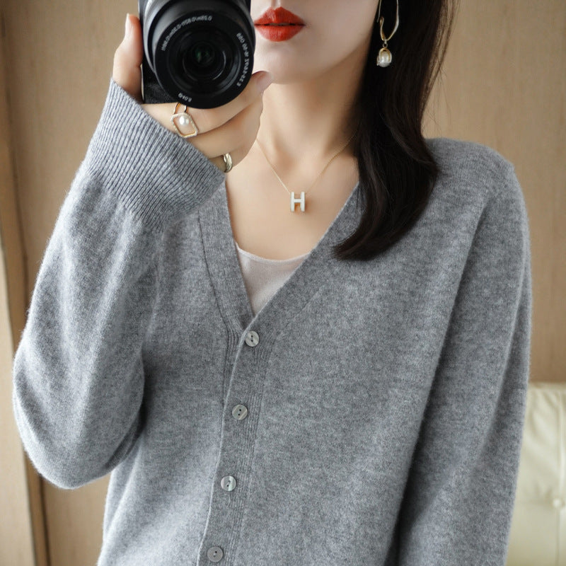 V-Ausschnitt Strickjacke Langarm