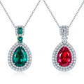 Edelstein-Halskette «Rubin & Smaragd» · 925 Silber Doppel-Halo