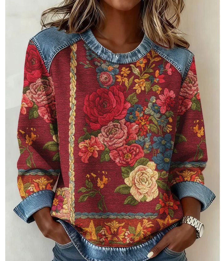 3D Digital-Print Crew-Neck Langarm-Sweatshirt