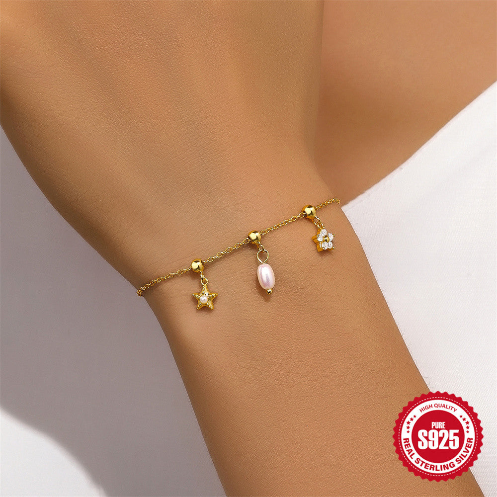 S925 Silber Perlen-Armband mit fünf Blütenblättern – Bild 2 | LuxeStyle