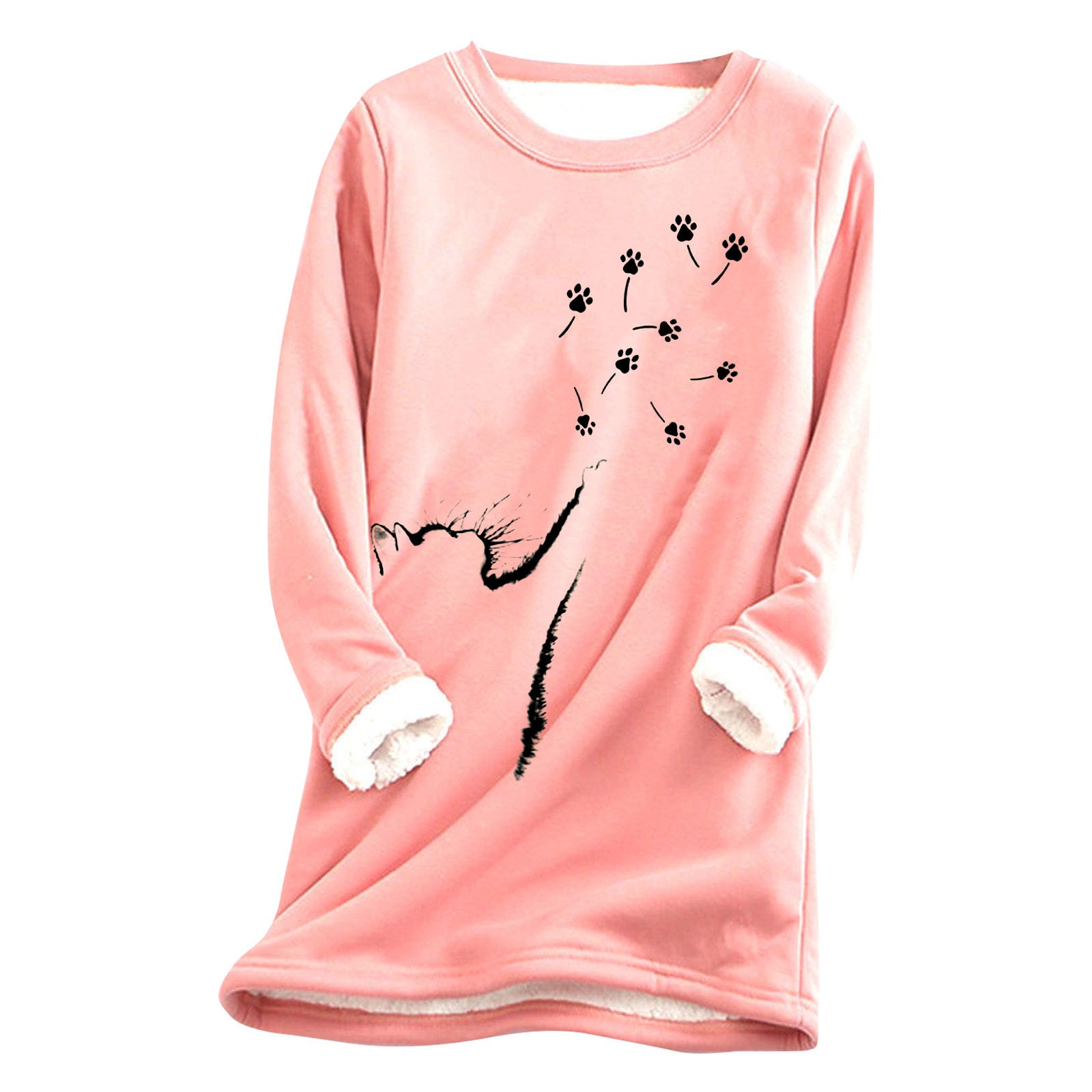 Damen Cat-Paw Print Flauschiges Sweatshirt