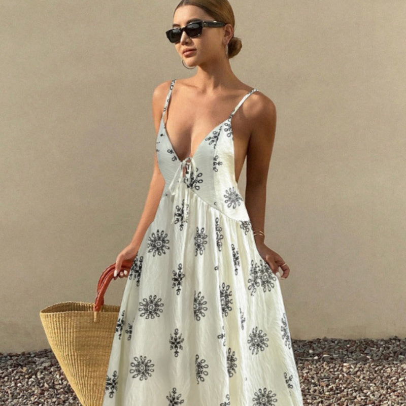 Neckholder-Sommerkleid mit Blumen-Print – V-Ausschnitt (Damen)