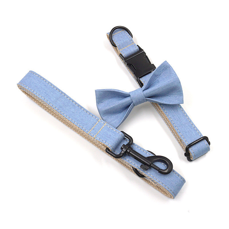 Halsband & Leine Set aus Denim mit Fliege – Bild 5 | LuxeStyle