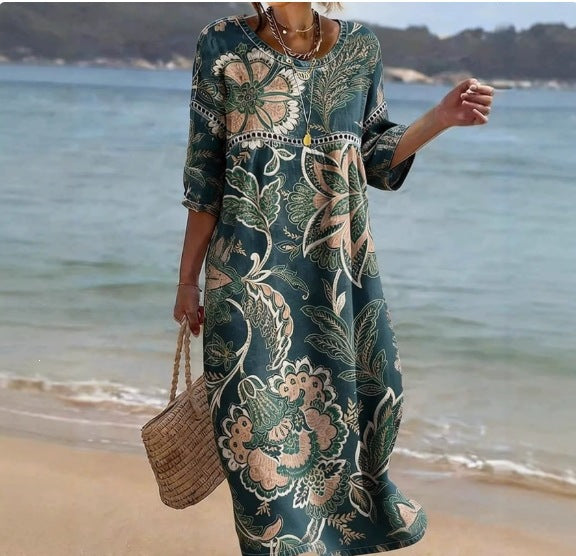 Sommerkleid mit abstraktem Mid-Waist-Print