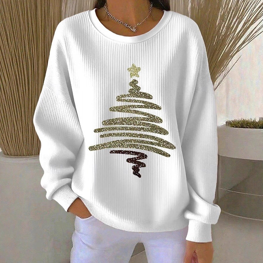 Damen Cord Hoodie mit 3D Weihnachtsbaum-Print