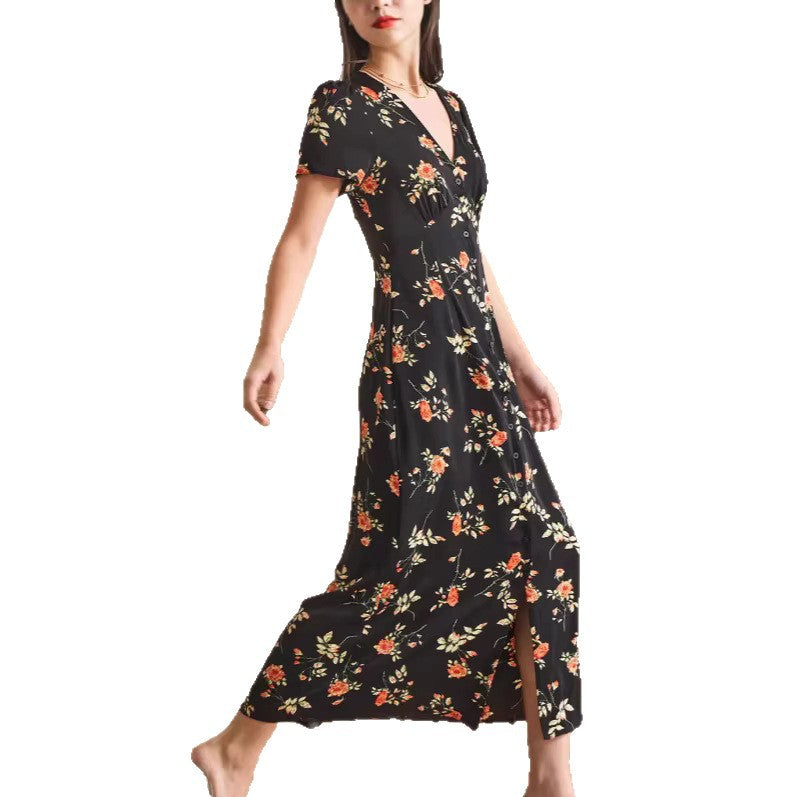Vintage V-Ausschnitt Blumenkleid – Bild 3 | LuxeStyle