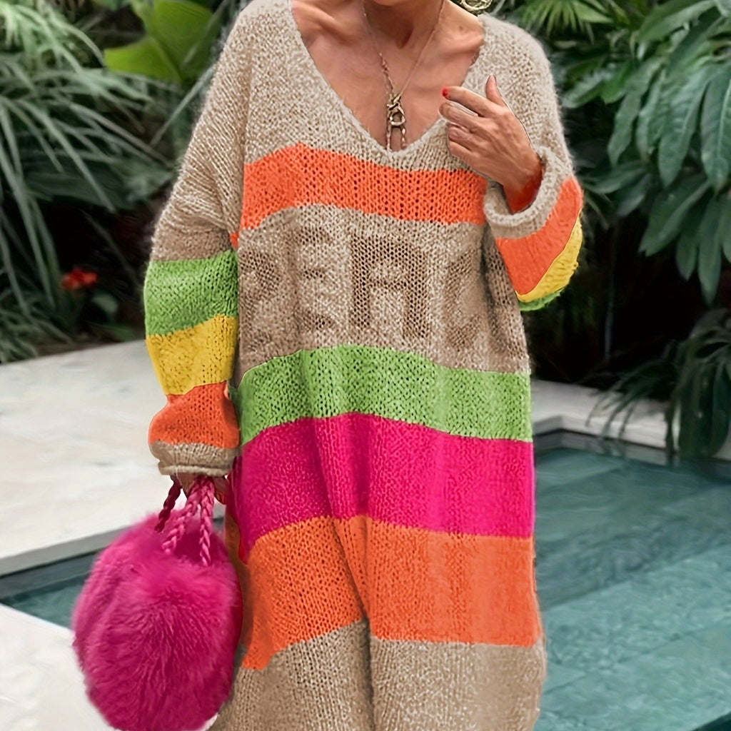 Strickkleid mit Rundhals und Regenbogenstreifen – Bild 5 | LuxeStyle