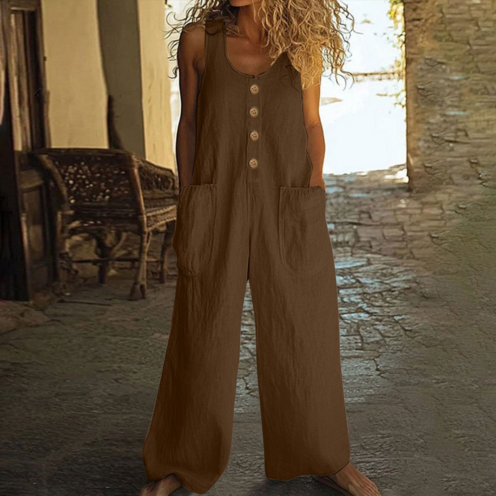 Leichter Sommer-Jumpsuit mit weitem Bein – Ansicht 6