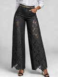 Hochtaillierte Weitbeine Damen Jeans mit Spitzenpaneelen