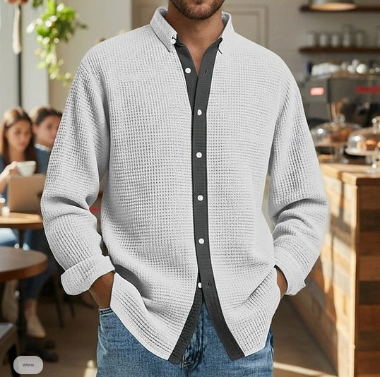 Herren Waffelpiqué Langarm Cardigan – Ansicht 2
