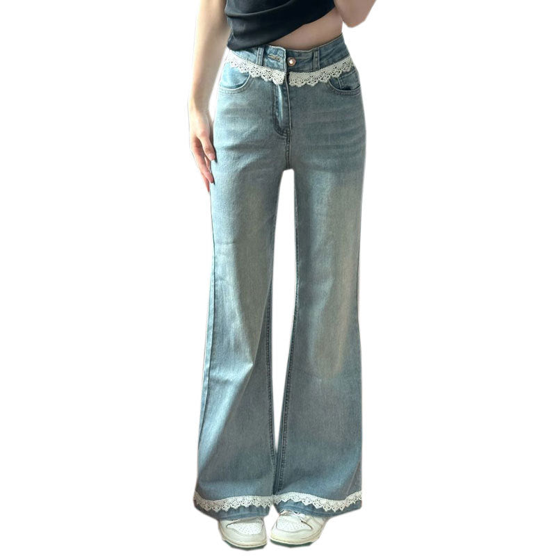Blau Jeans mit Spitze und Patchwork