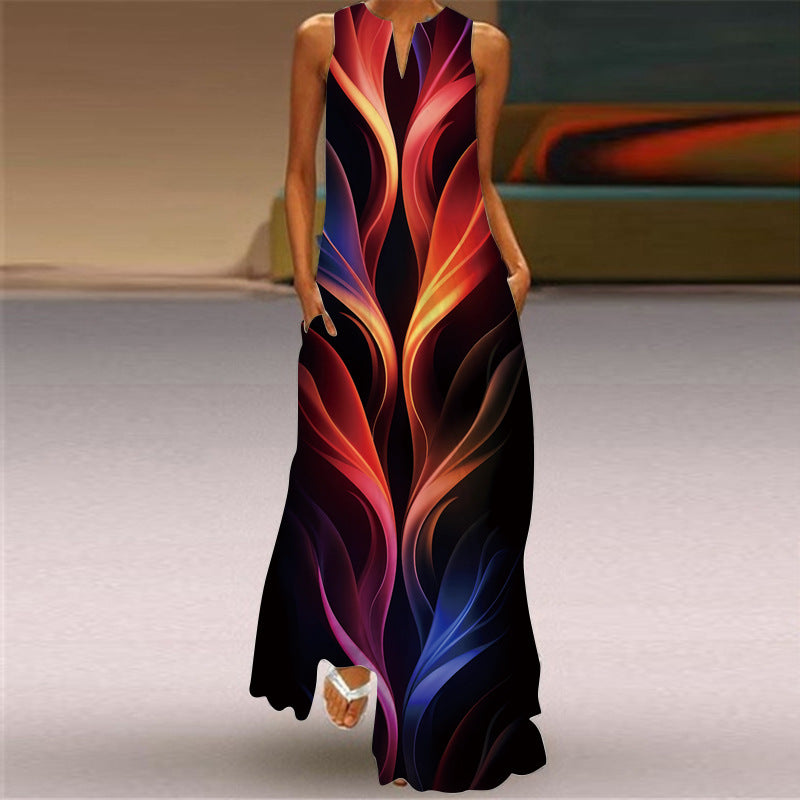 Ohne Ärmel V-Ausschnitt sexy gedrucktes Kleid
