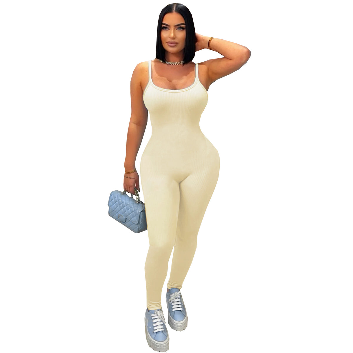 Gerippter Bodycon Jumpsuit mit Spaghettiträgern – Bild 1 | LuxeStyle