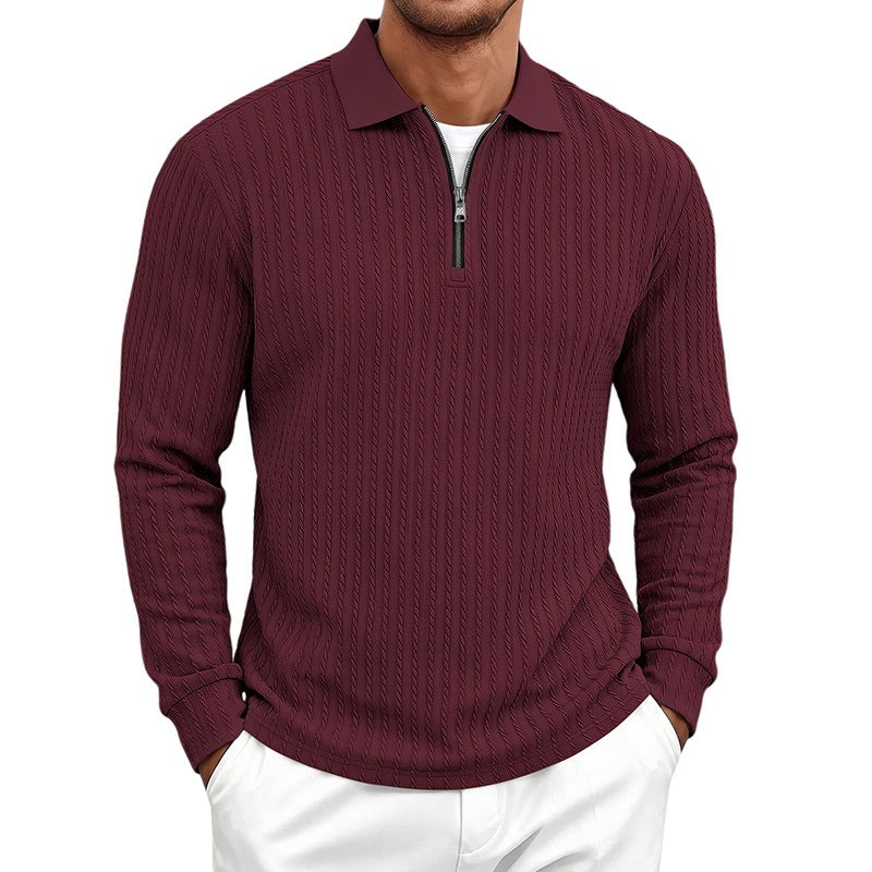 Herren-Langarm-Zip-Polo-Shirt mit Stehkragen