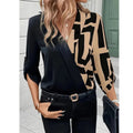 Schwarzes Casual V-Neck Shirt mit Patchwork – Bild 7 | LuxeStyle
