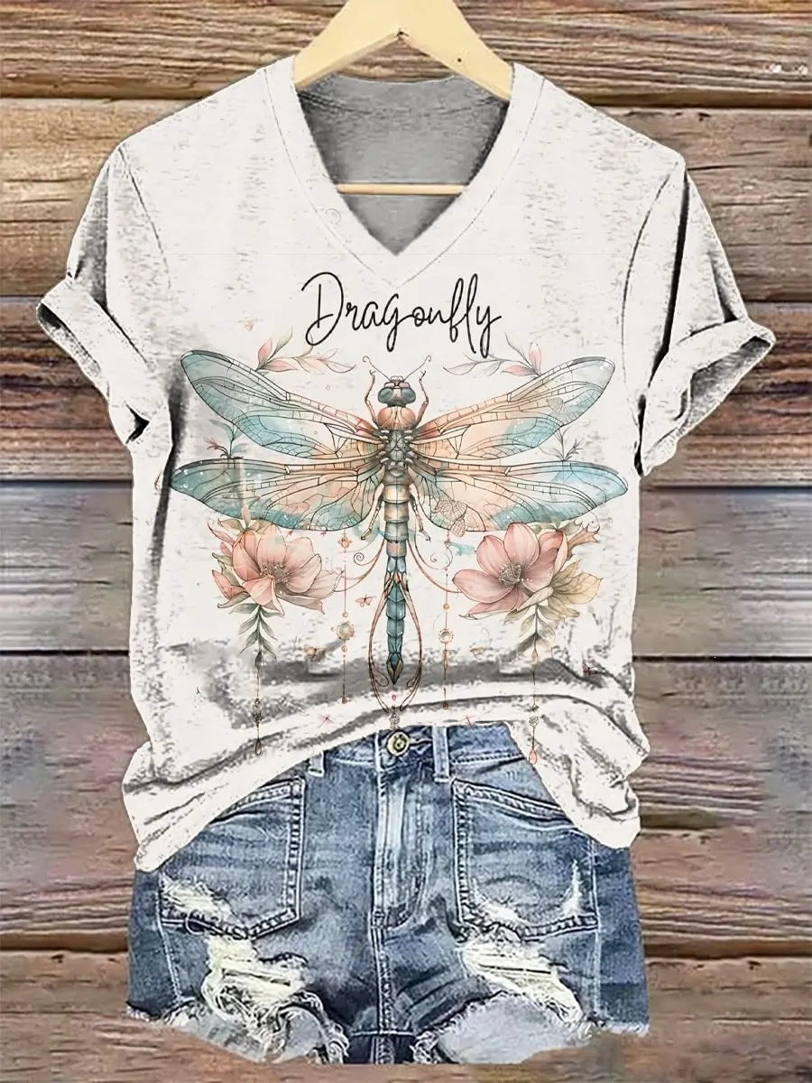 Locker sitzendes V-Neck Kurzarm-Top für Damen