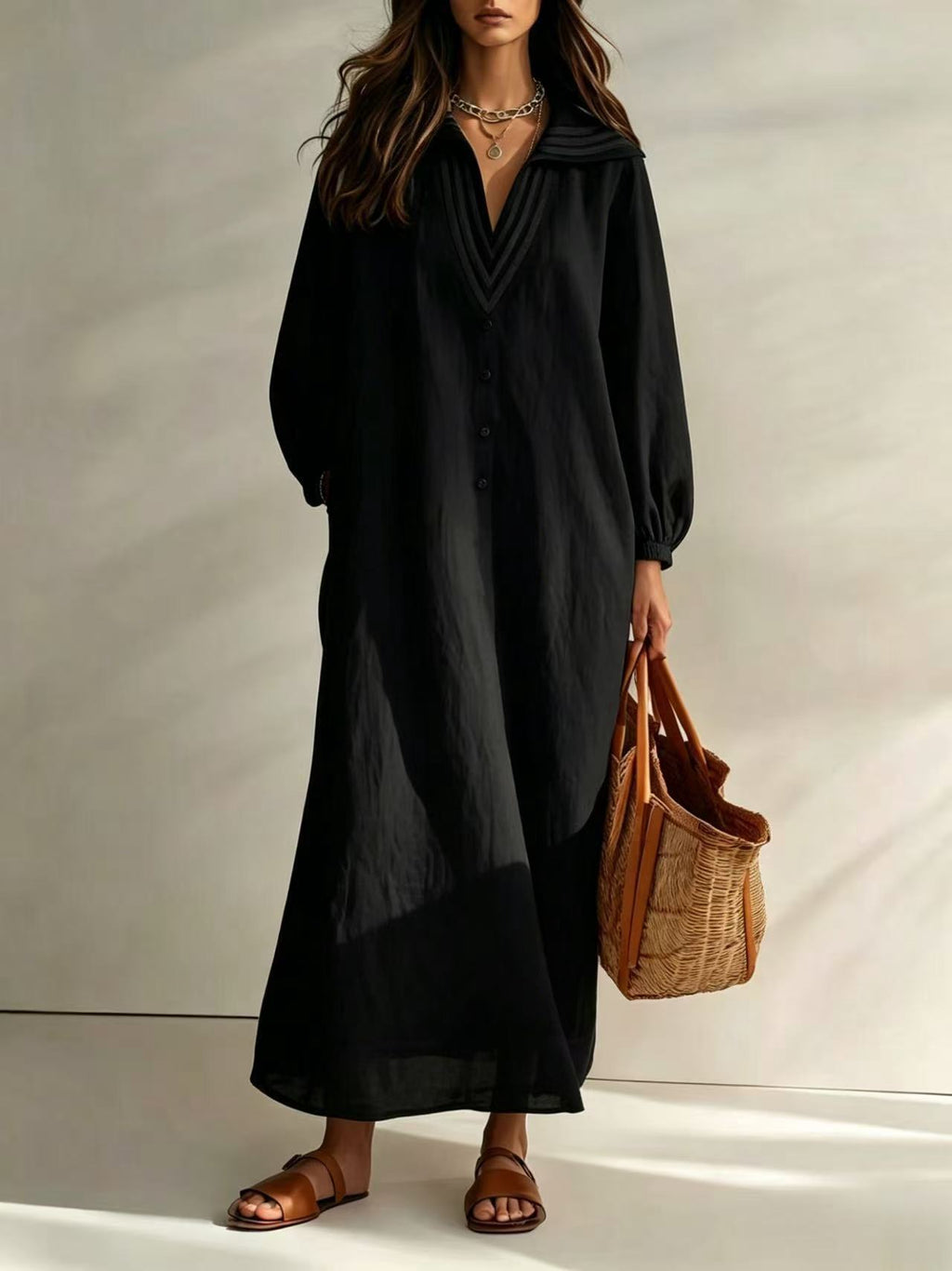 Luftiges V-Ausschnitt Resort Kleid