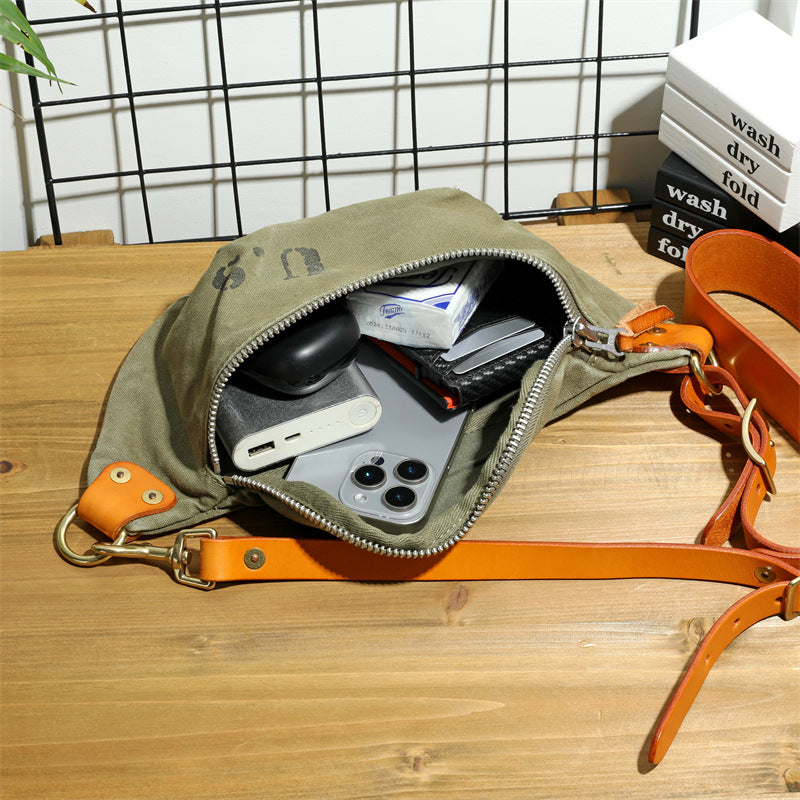 Vintage Canvas Tasche mit Leder-Patchwork