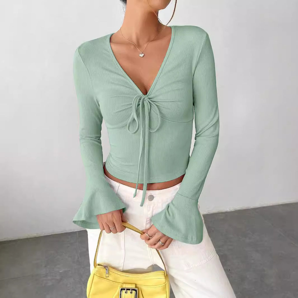 Damen Bluse mit Notch-Kragen und Bindemanschetten | LuxeStyle