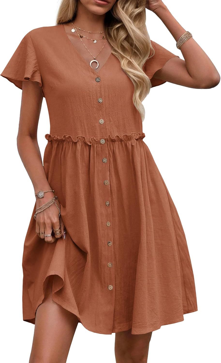 Boho V-Ausschnitt Rüschenkleid – Bild 16 | LuxeStyle