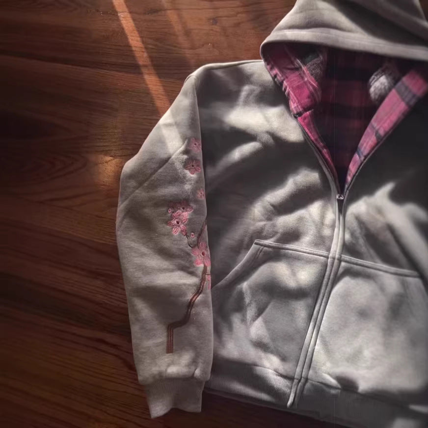 Vintage Patchwork Hoodie mit Stickerei