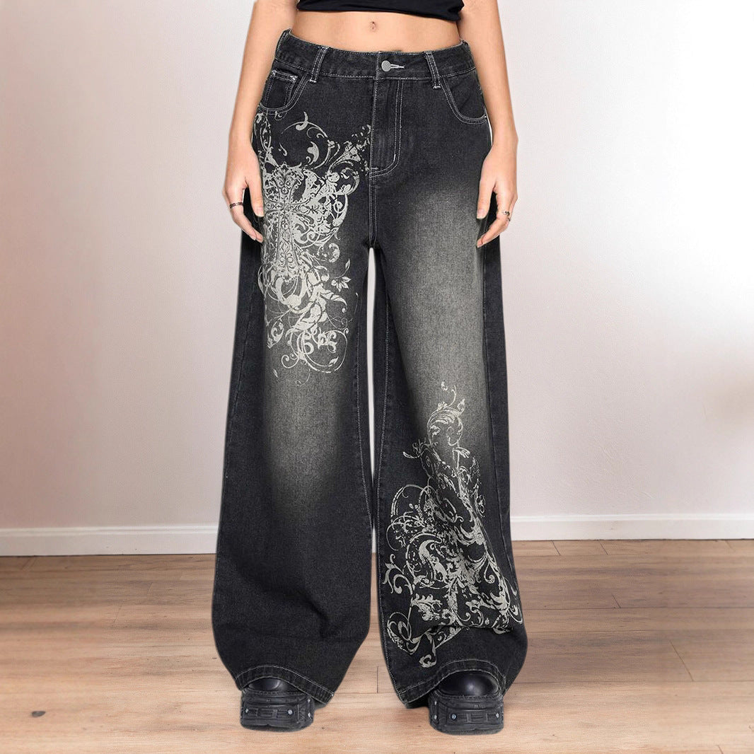 Gerade Beine Gewaschene abgenutzte Casual Jeans