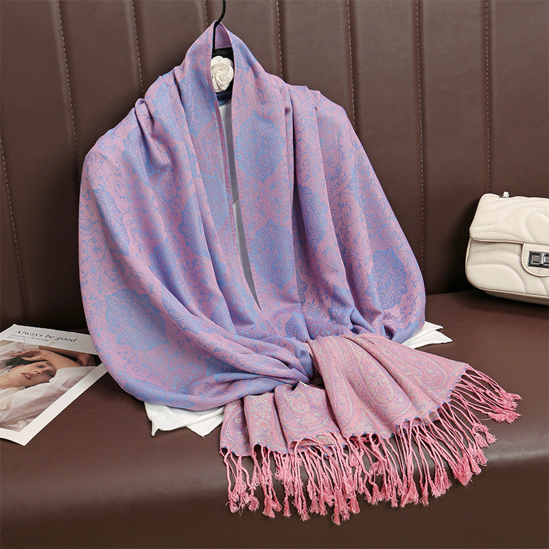 Jacquard-Schal mit Fransen – Vintage-Stil | LuxeStyle