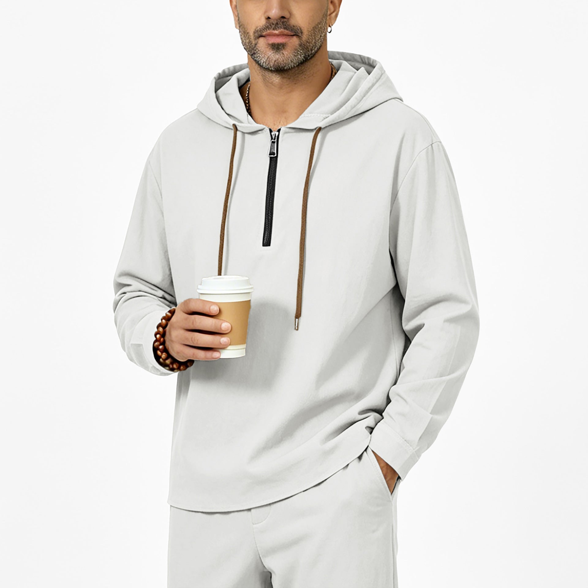 Herren Leinen-Halbzip-Hoodie
