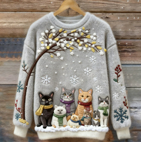 Weihnachtssweatshirt mit Katzen-Motiv