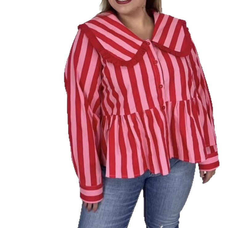 Gestreiftes Langarmshirt mit Puppenkragen – Bild 3 | LuxeStyle