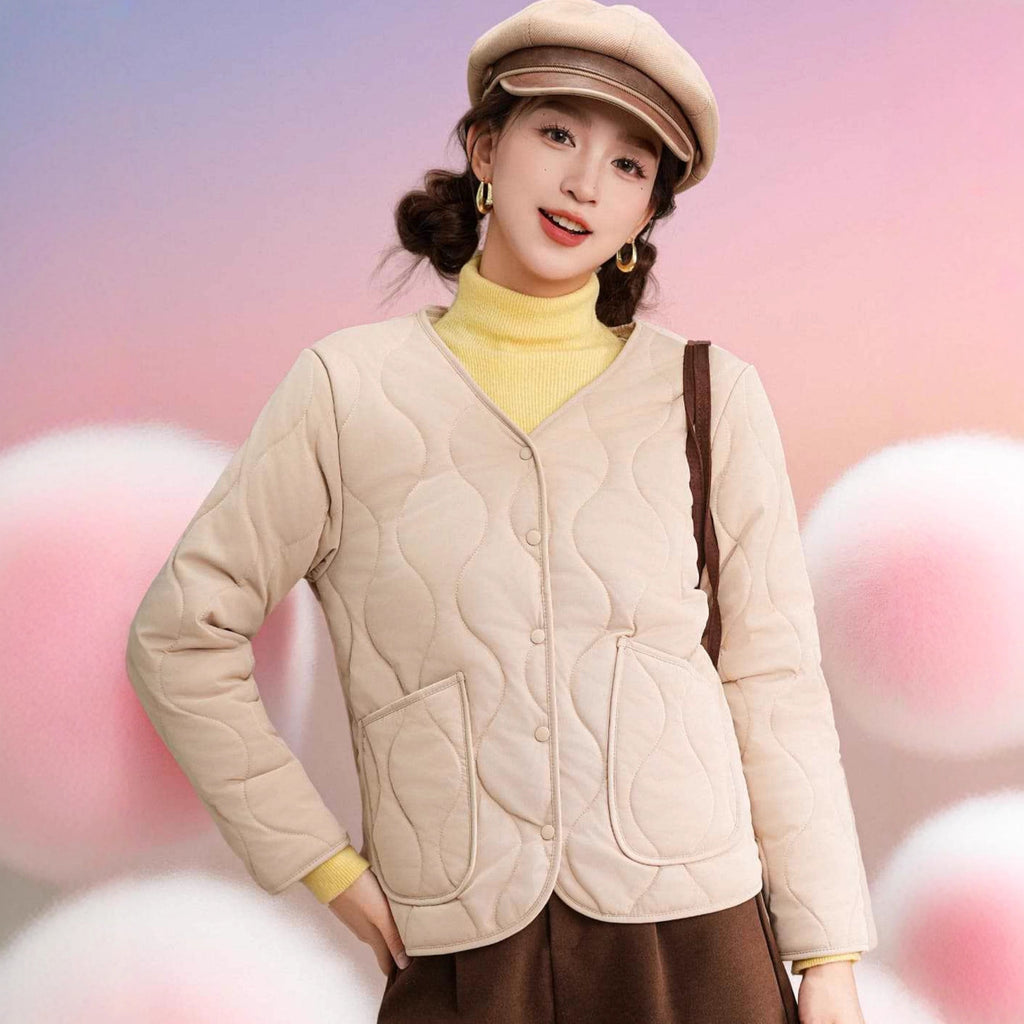 Gepolsterte Langarm-Baumwolljacke mit Rundhals
