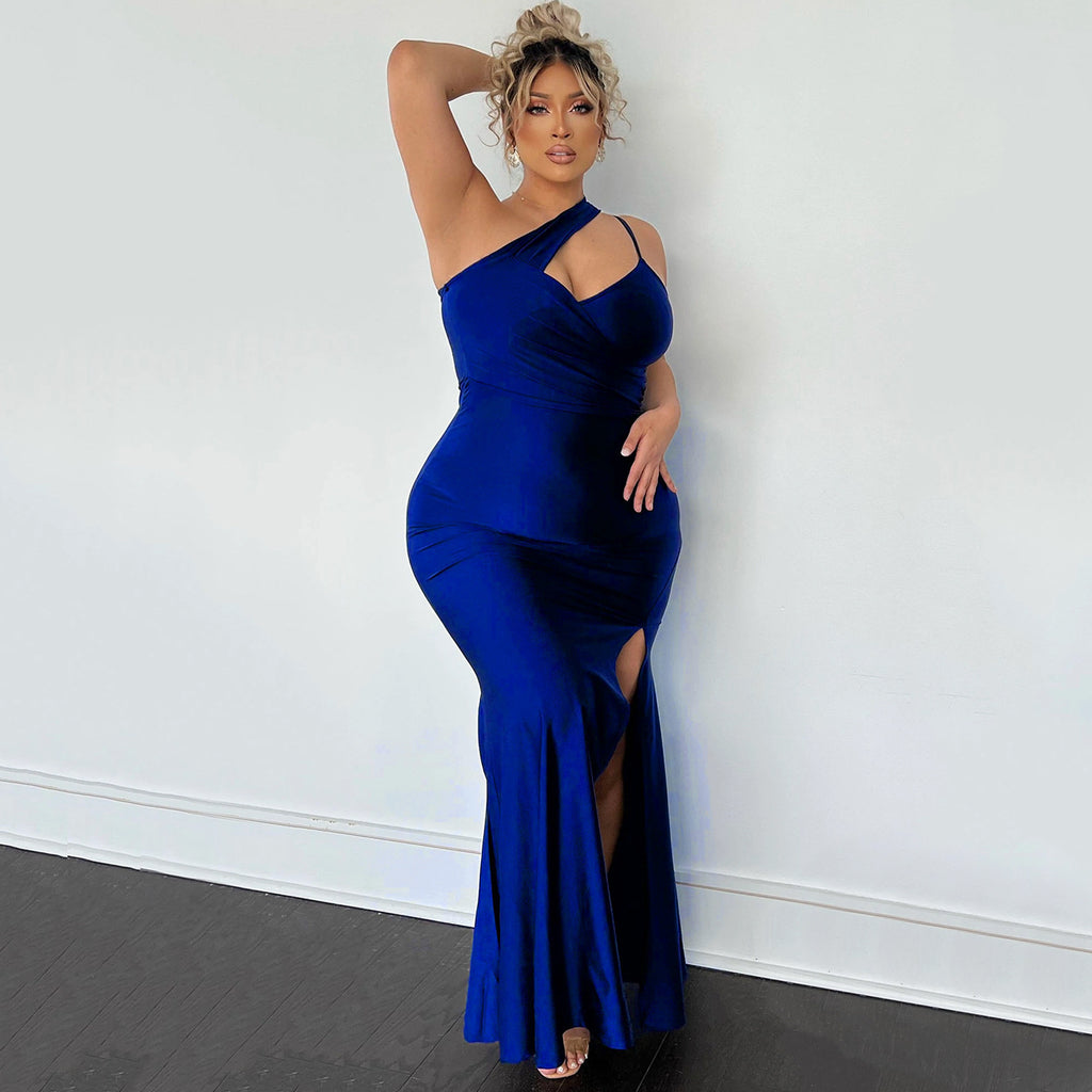 Einseitiges Fishtail-Kleid in Schwarz – Bild 3 | LuxeStyle