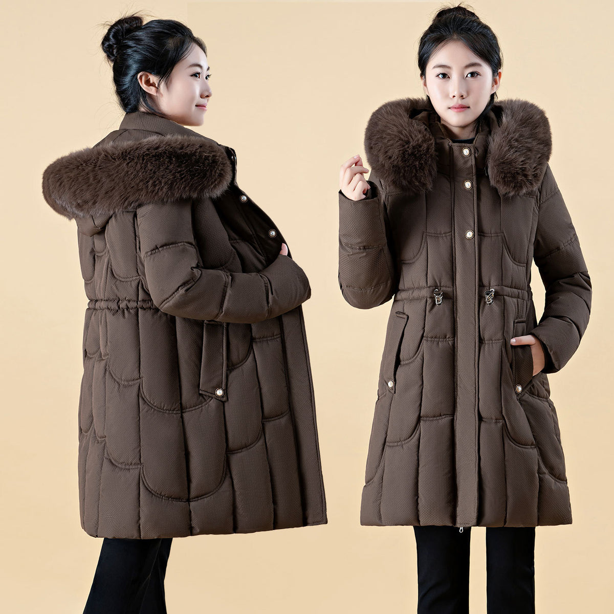Damen-Daunenjacke mit geometrischem Muster – Bild 5 | LuxeStyle
