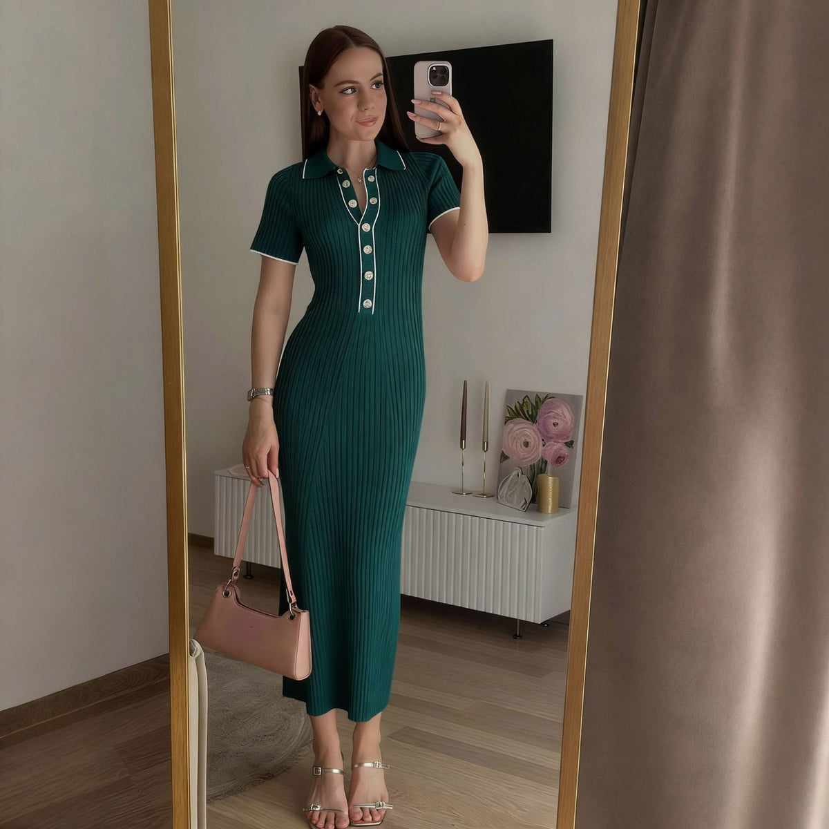 Patchwork Color-Block Kurzarmkleid – Bild 3 | LuxeStyle