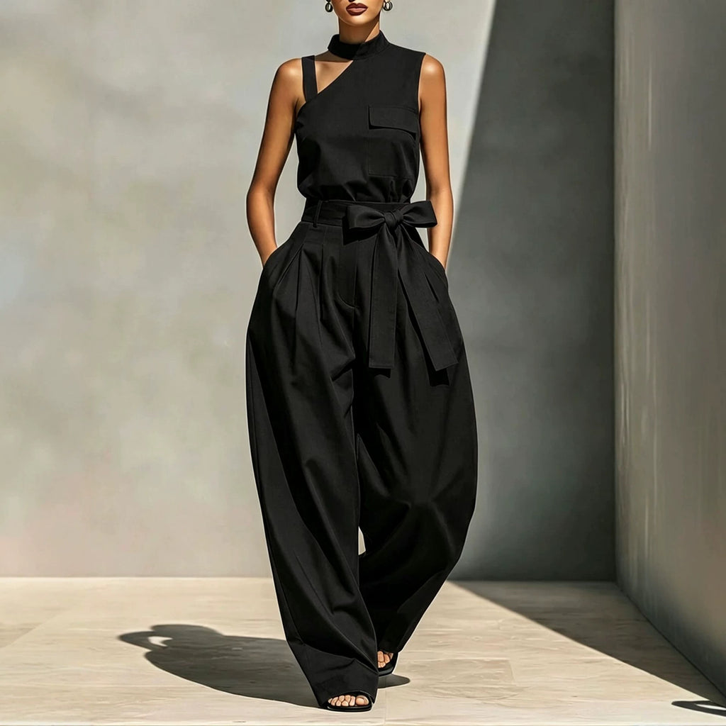 Off-Shoulder Jumpsuit mit Stehkragen