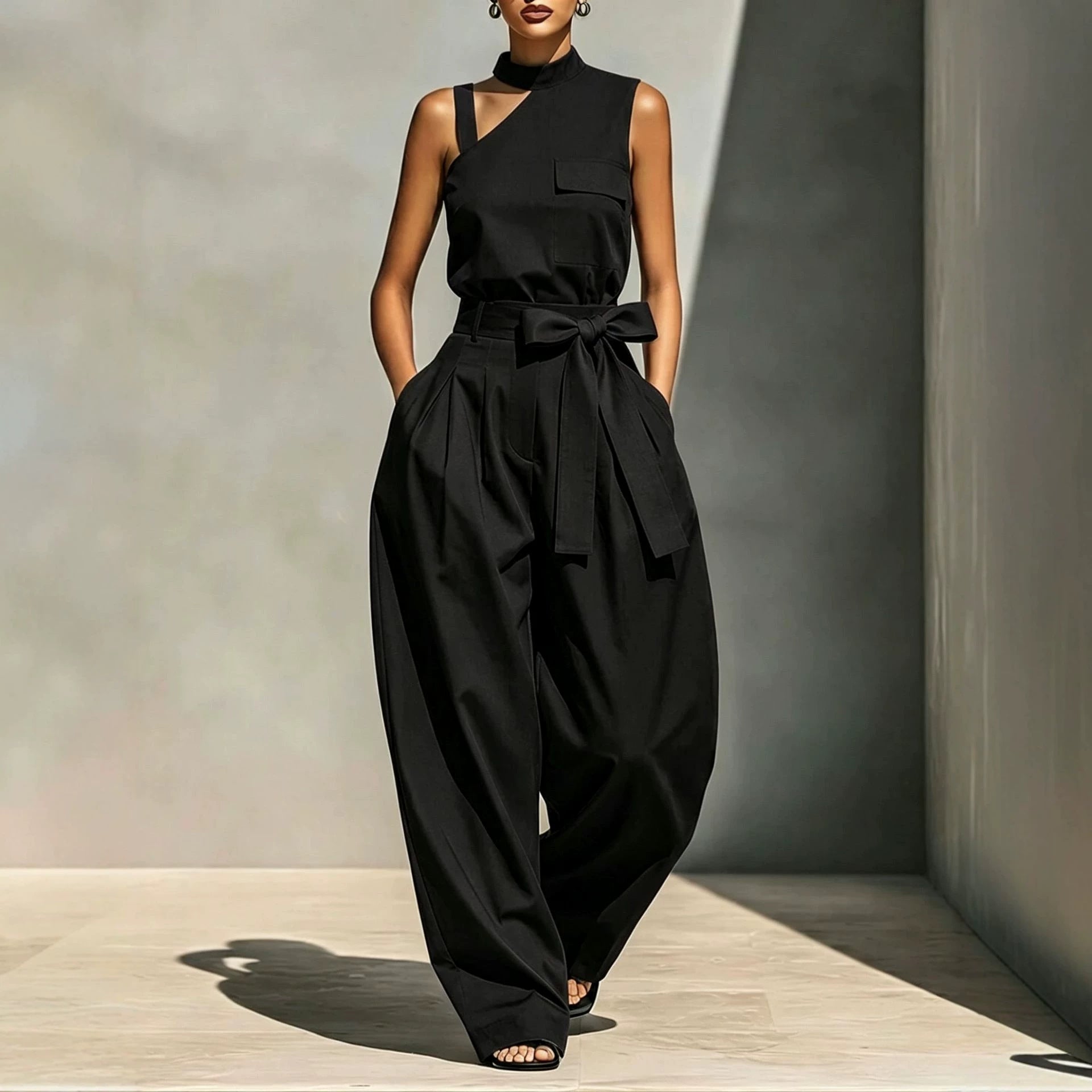 Off-Shoulder Jumpsuit mit Stehkragen
