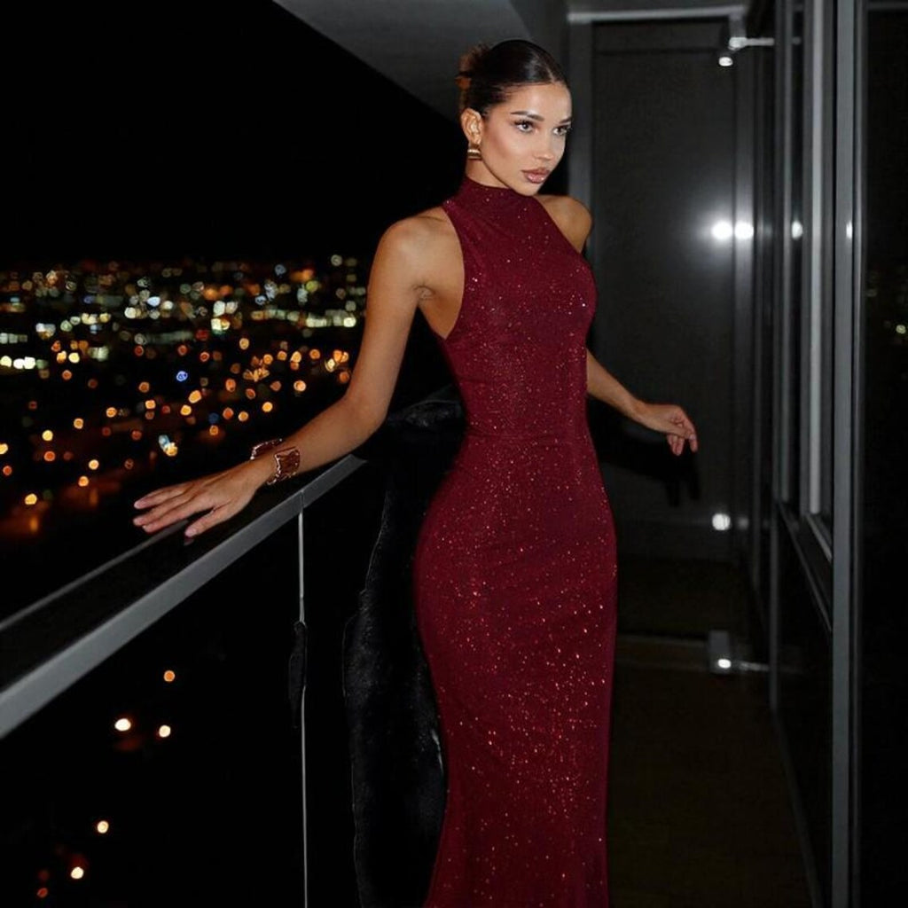 Elegantes Halter Neck Bodycon Maxikleid