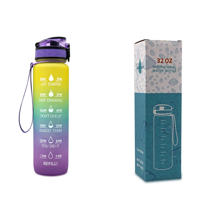 Motivierende Wasserflasche mit Zeitmarken, 1L, leckdicht